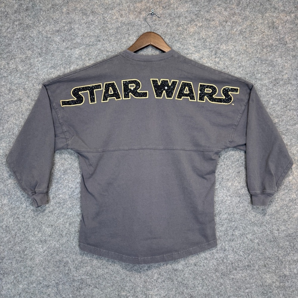 Disney Parks Star Wars Galaxys Edge Spirit Jersey Shirt XS Gray Gold Glitter